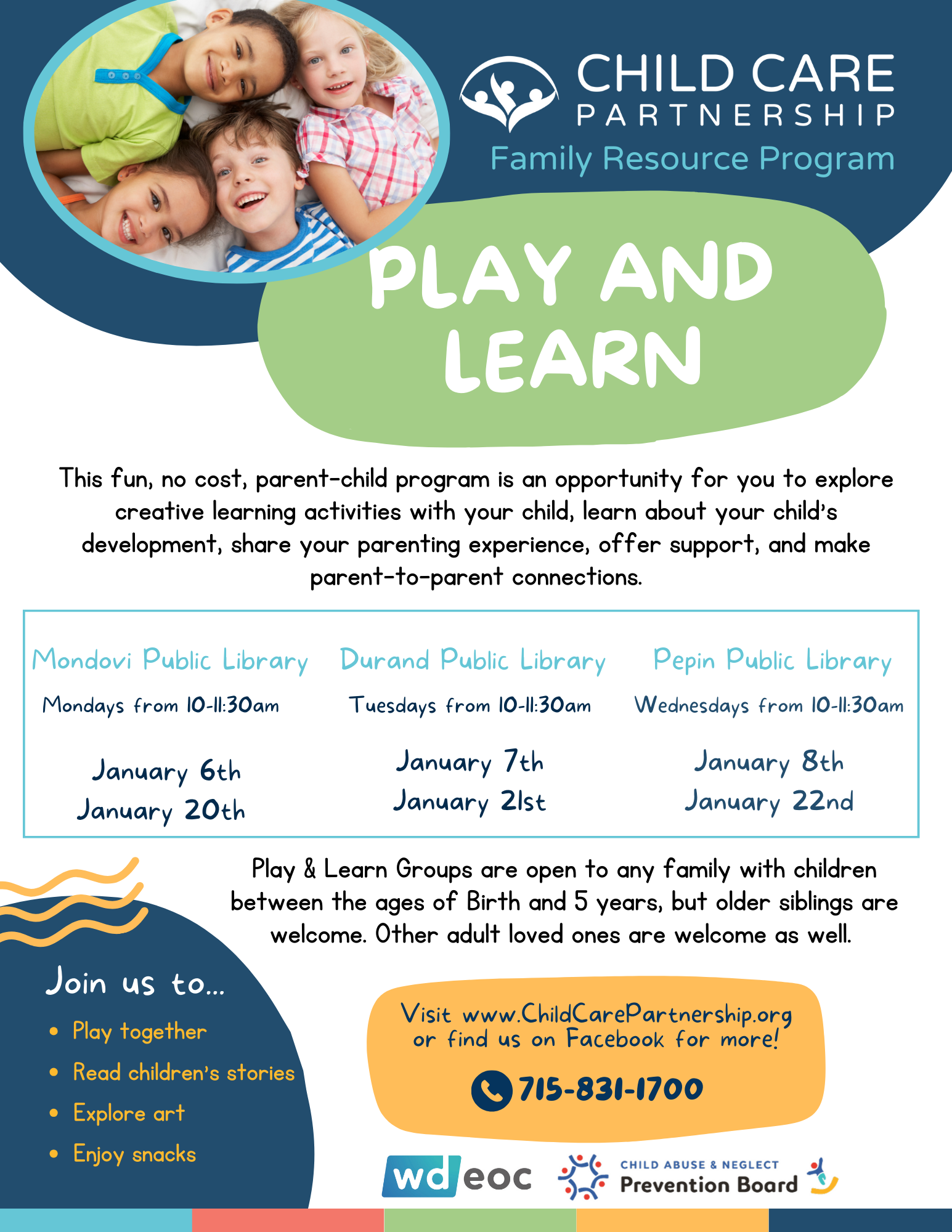 Play and Learn group to meet in Mondovi, Durand and Pepin