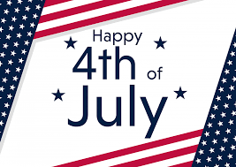 words happy 4th of july on a white background with red stripes angled across the upper left and lower right corners