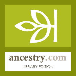 stylized leaves on a vertical branch with the words Ancestry Library Edition beneath
